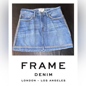 Frame Denim Blue Studded Denim Mini Skirt
